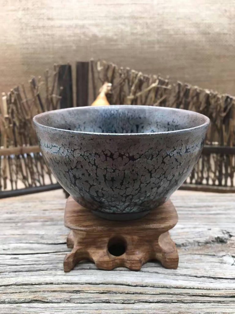 蔡炳盛大師精品手拉坯油滴盞束口盞口徑8.8cm高5.3cm?；昝? alt=