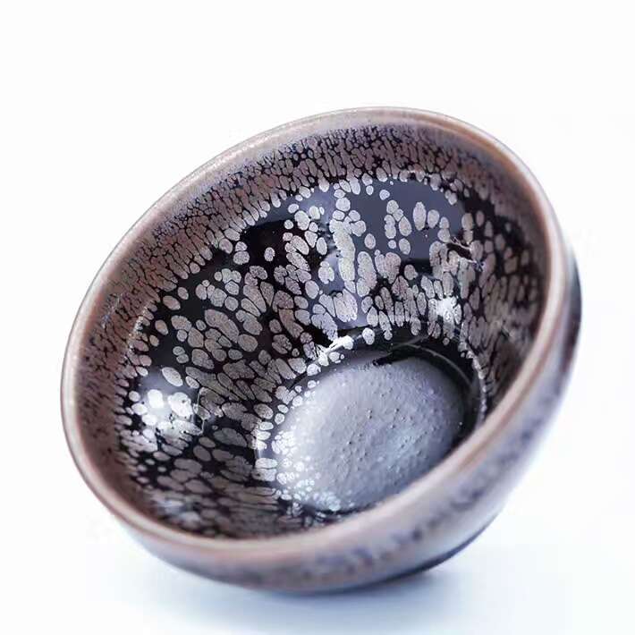 李勇8.8公分束口傳統(tǒng)黑釉油滴盞，極具宋盞韻味的作品