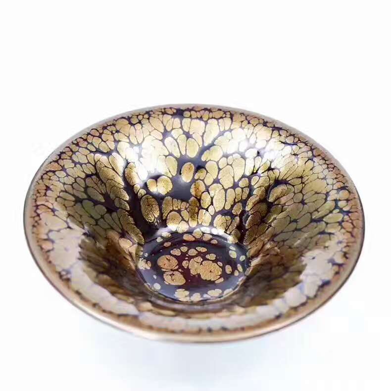 黃美金老師13.7公分撇口金油滴大盞，收藏重器，博物館館藏級(jí)別的珍品