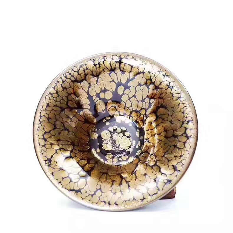 黃美金老師13.7公分撇口金油滴大盞，收藏重器，博物館館藏級(jí)別的珍品