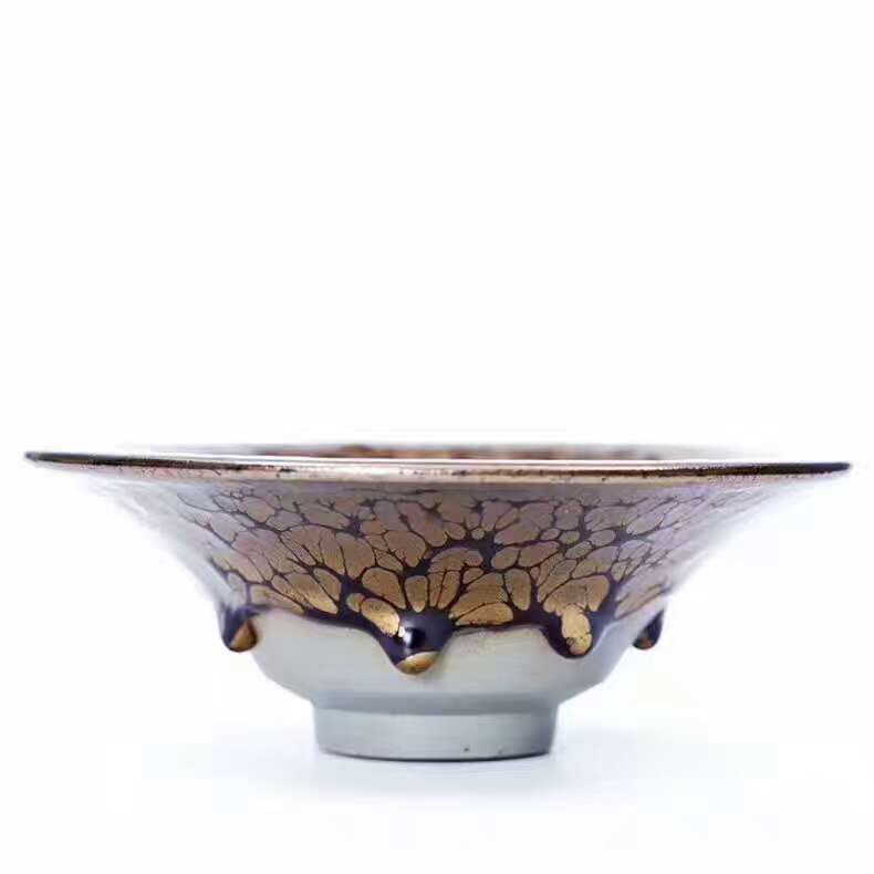 黃美金老師13.7公分撇口金油滴大盞，收藏重器，博物館館藏級(jí)別的珍品