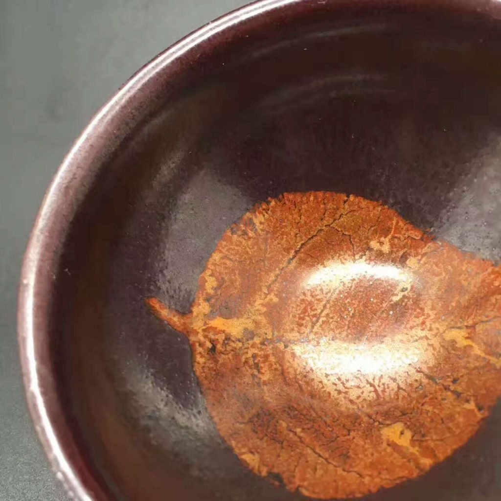 國家級大師-孫建興，柿紅木葉盞，口徑8.6高5.1