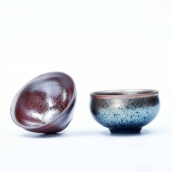 陳葉琦致青春對杯：8.1公分紫油滴，7.7公分藍(lán)油滴，純手工。