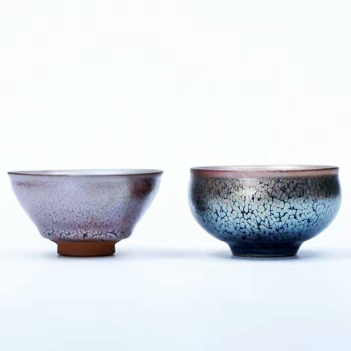 陳葉琦致青春對杯：8.1公分紫油滴，7.7公分藍(lán)油滴，純手工。