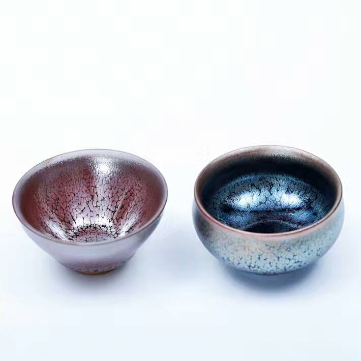 陳葉琦致青春對杯：8.1公分紫油滴，7.7公分藍(lán)油滴，純手工。