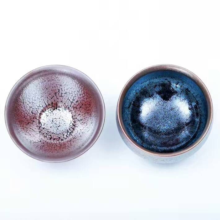 陳葉琦致青春對杯：8.1公分紫油滴，7.7公分藍(lán)油滴，純手工。