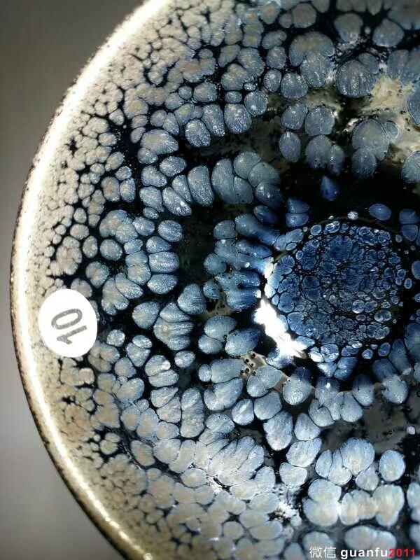 蔡炳盛油滴束口：口8.5高5.3，晶透藍(lán)油滴。