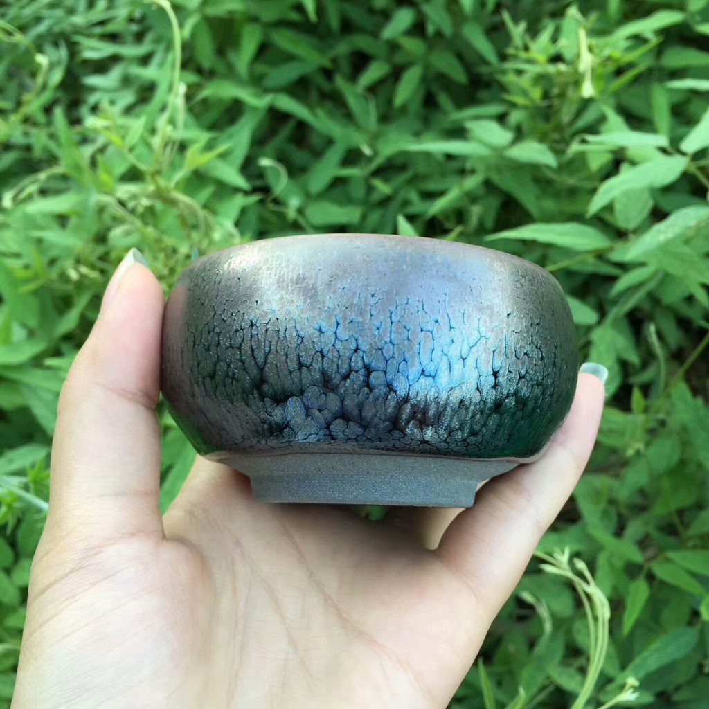 祝涵乘師傅 全手工 藍油滴禪定杯：8*4.5