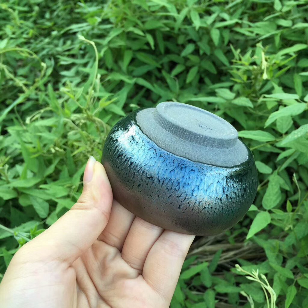 祝涵乘師傅 全手工 藍油滴禪定杯：8*4.5