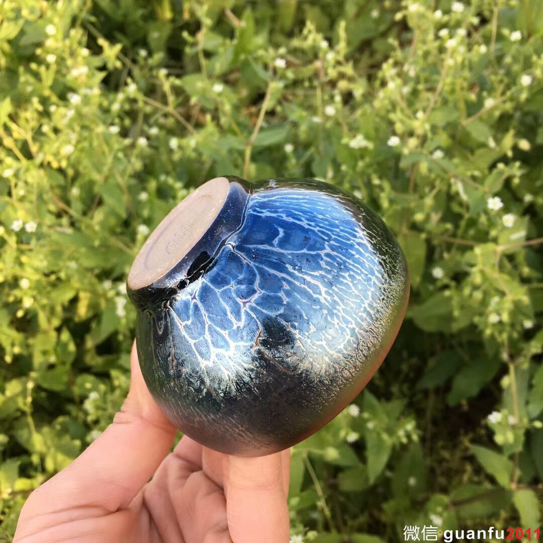 金長有老師 藍(lán)蓮花全包釉禪意杯：口徑7.5*4.8