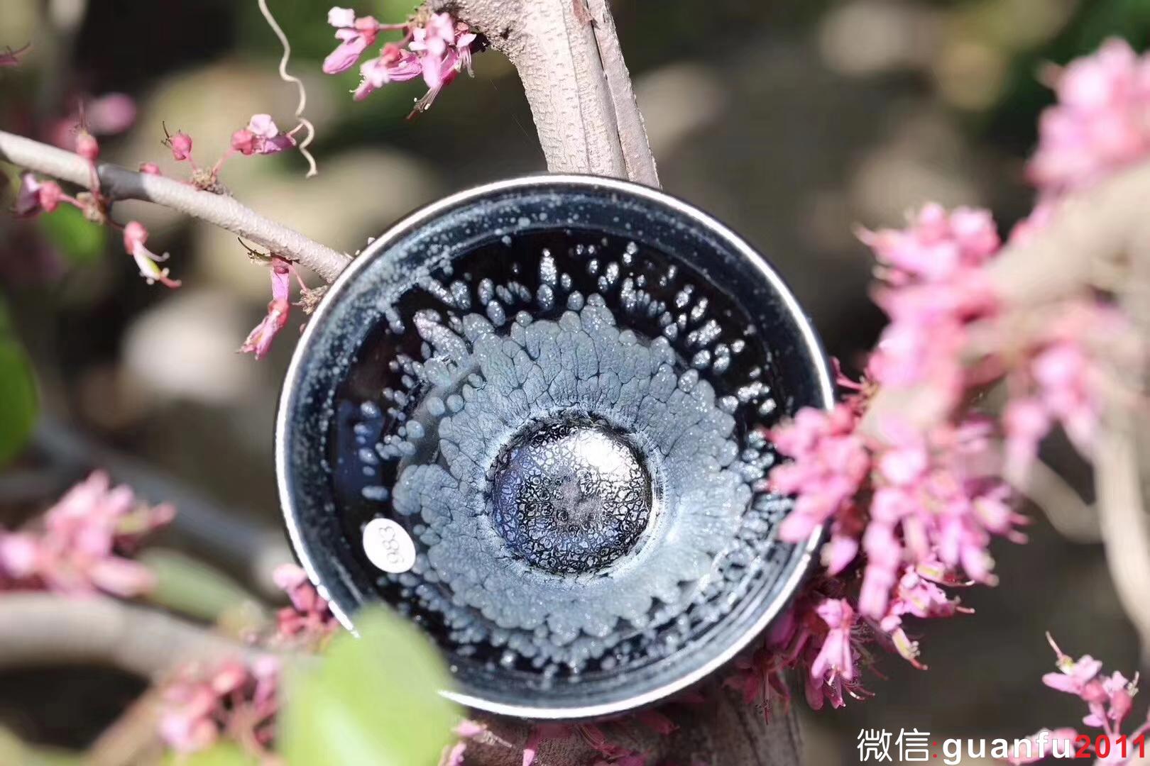 【作者】闕梅嬌 【品名】黑牡丹 【規(guī)格】口徑9.3 高5.6 【制作】落款配證書 【品相】全品無暇 【材質(zhì)】鐵胎，天然礦釉 【產(chǎn)地】建陽·水吉 【燒制溫度】1300度