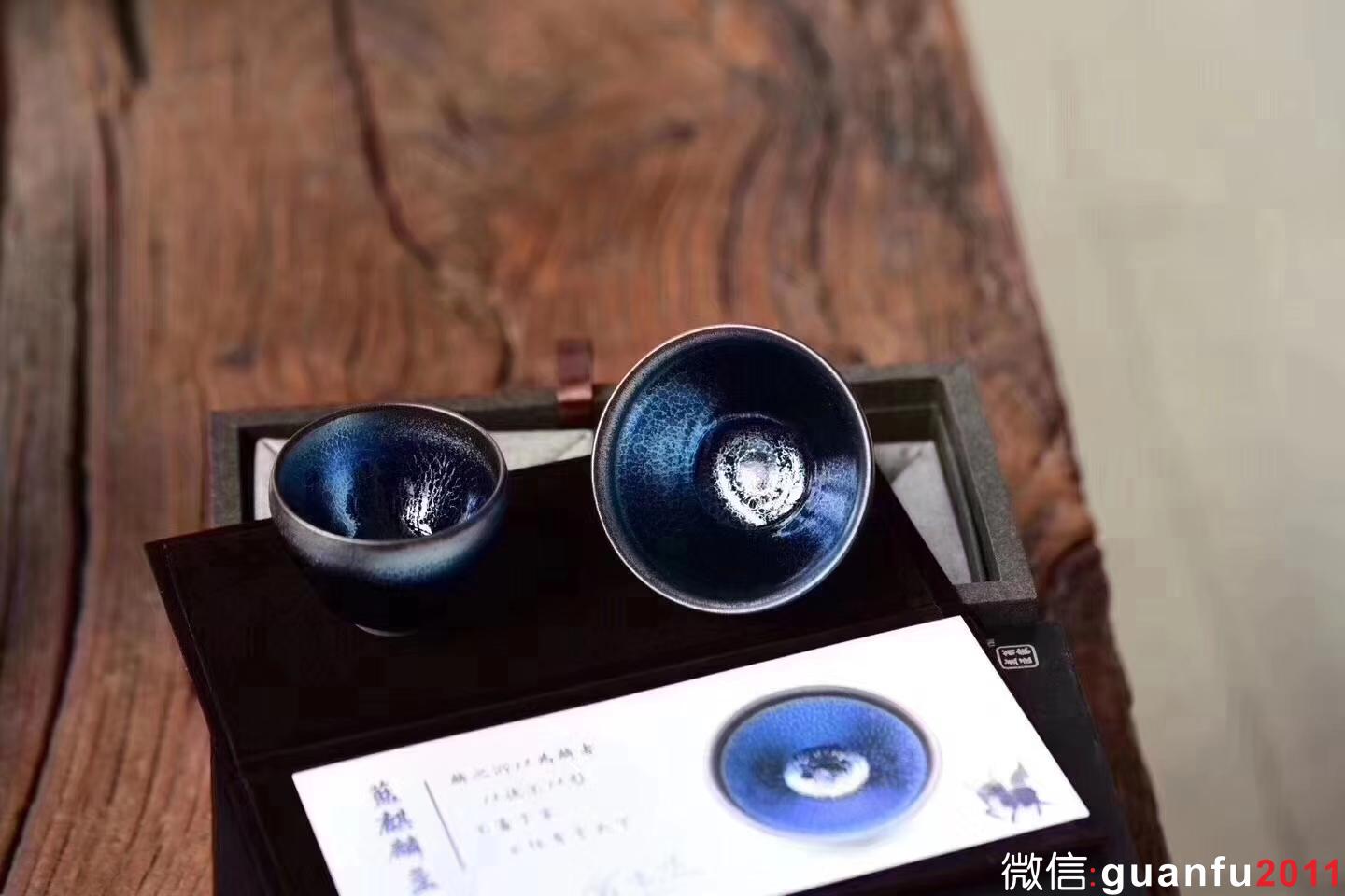 建窯、四杰 作者：翁書(shū)杰老師 作品：藍(lán)麒麟心有靈犀 對(duì)杯子