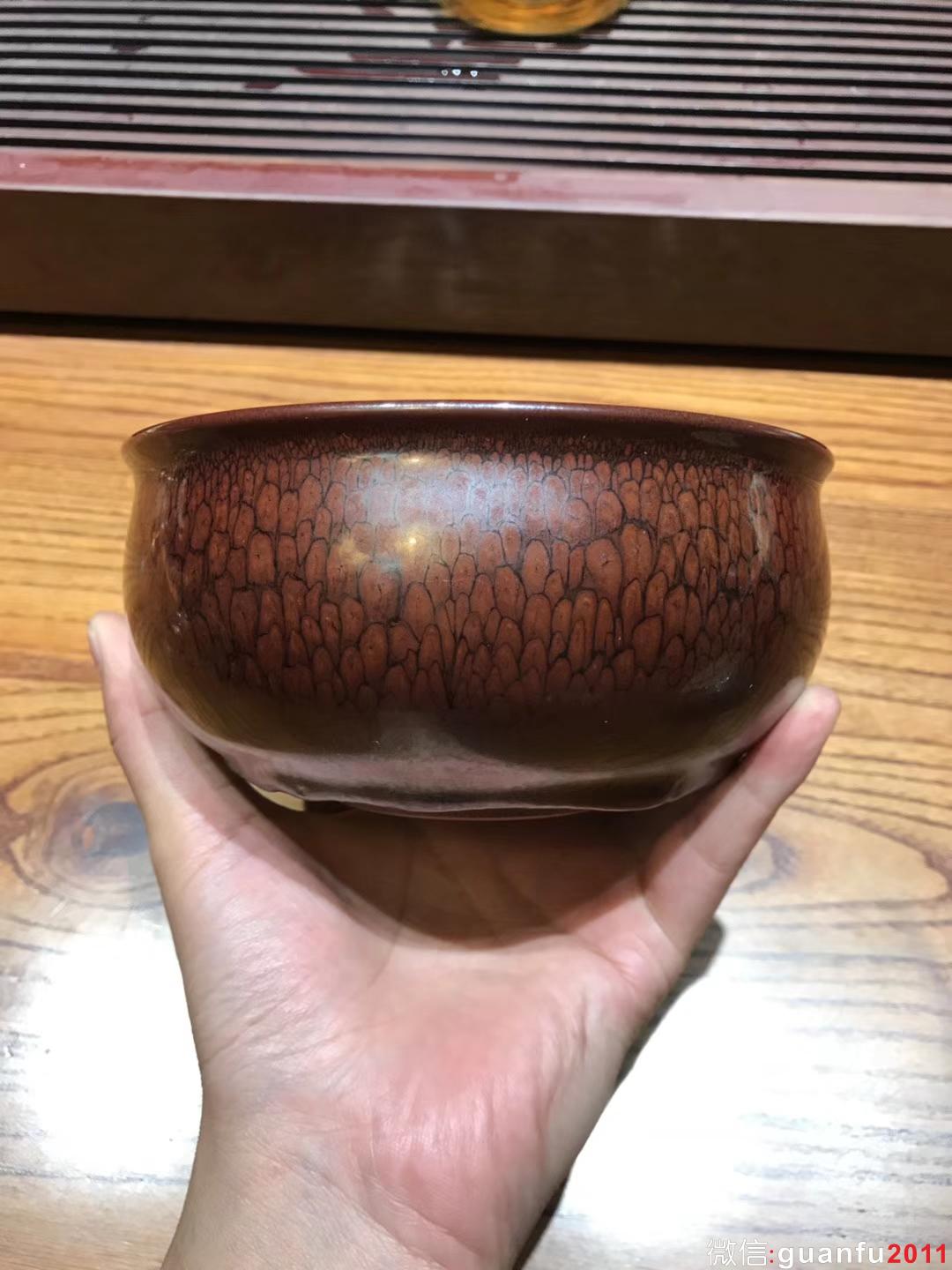 陳大鵬老師 紅黃鷓鴣斑一對 口徑13.8高6.5公分大香爐