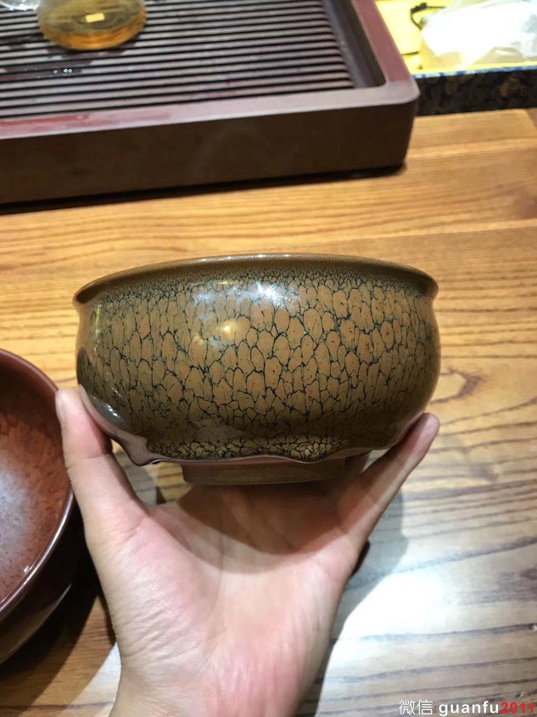 陳大鵬老師 紅黃鷓鴣斑一對 口徑13.8高6.5公分大香爐