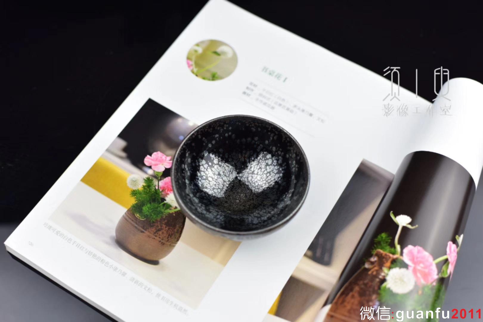 陳國飛師傅手作 黑底銀斑水母滴 仿宋代平口器型 8.7*4.5公分