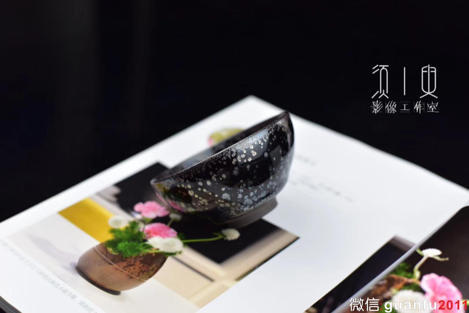 陳國飛師傅手作 黑底銀斑水母滴 仿宋代平口器型 8.7*4.5公分