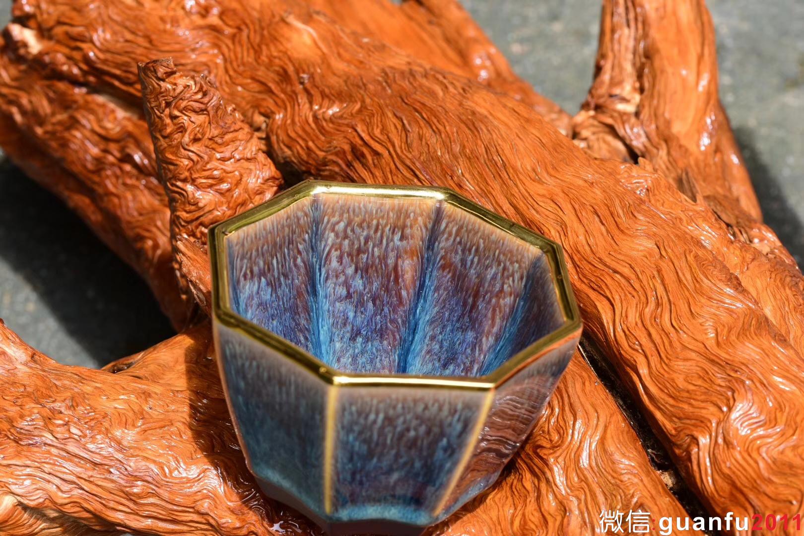 【八面玲瓏】星月盞 描金邊 四戶八窗明,玲瓏逼上清. 范澤鋒制 口徑:10.8公分高6公分