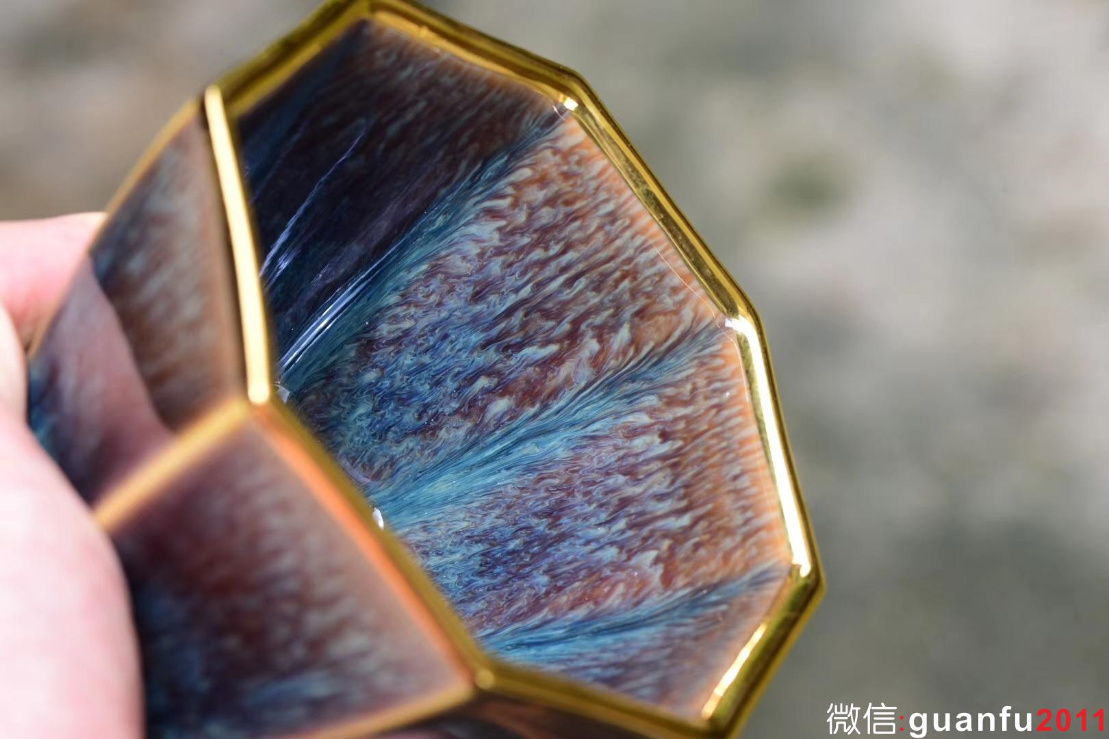 【八面玲瓏】星月盞 描金邊 四戶八窗明,玲瓏逼上清. 范澤鋒制 口徑:10.8公分高6公分