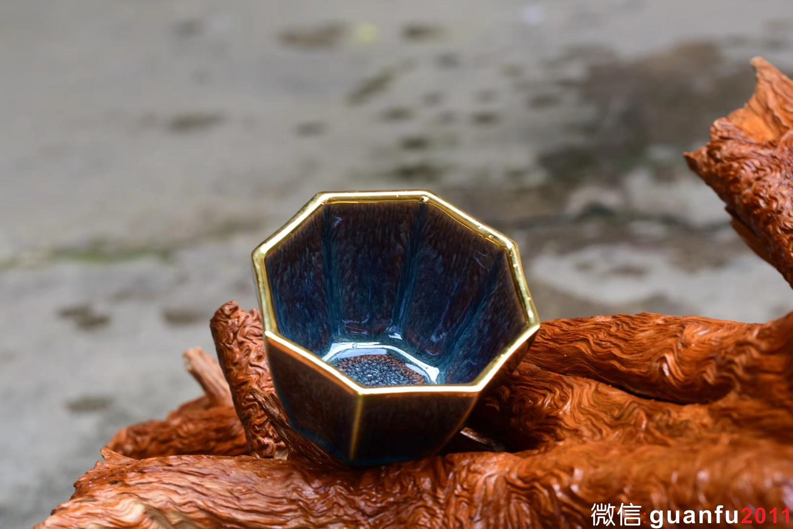 【八面玲瓏】星月盞 描金邊 四戶八窗明,玲瓏逼上清. 范澤鋒制 口徑:10.8公分高6公分