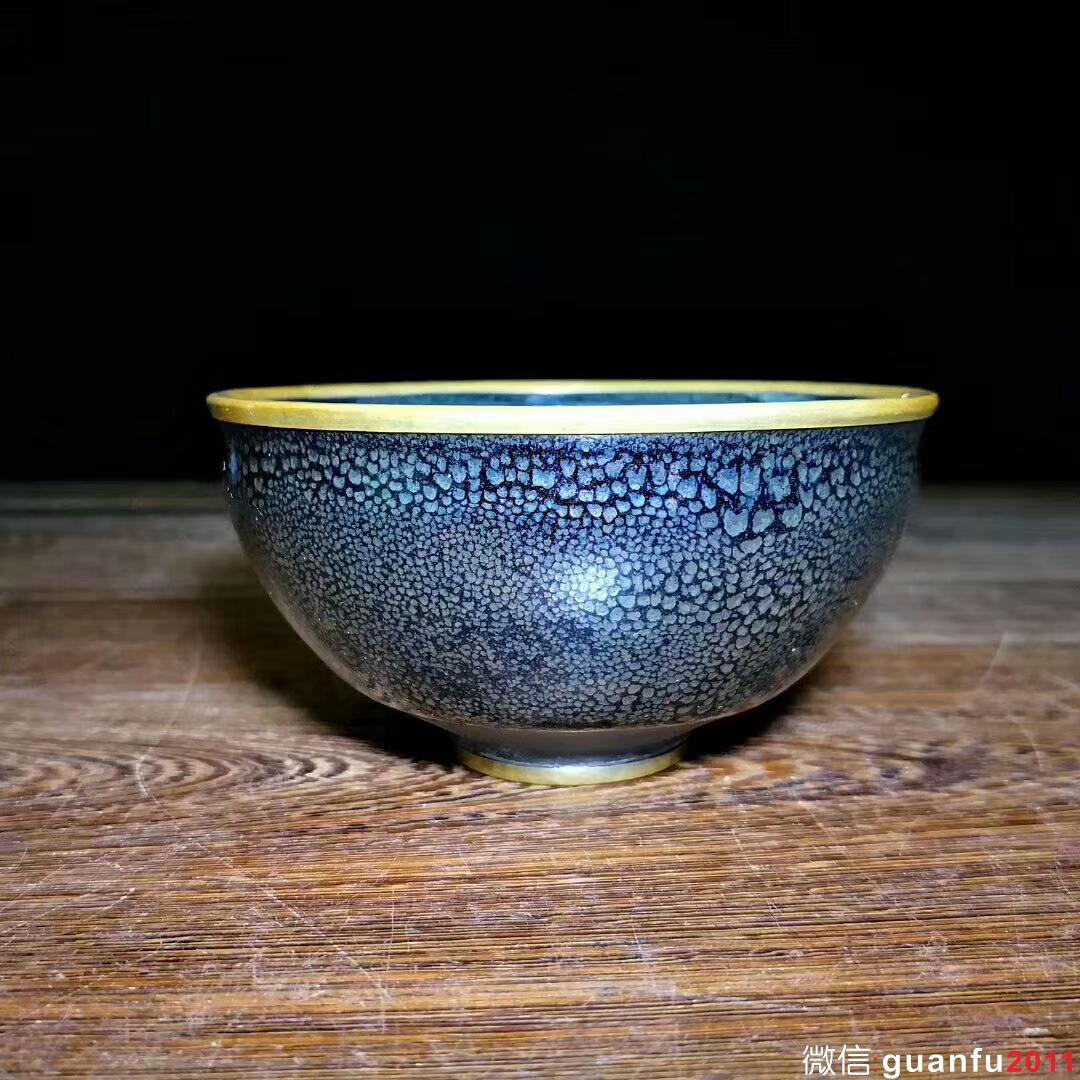 孫建興大師，早期油滴大盞，罕見的香爐器型，口徑11.5高6，日本回流，口沿及圈足包金，高收藏價值！