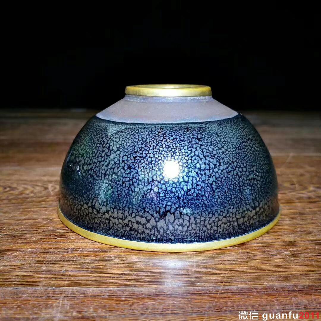 孫建興大師，早期油滴大盞，罕見的香爐器型，口徑11.5高6，日本回流，口沿及圈足包金，高收藏價值！
