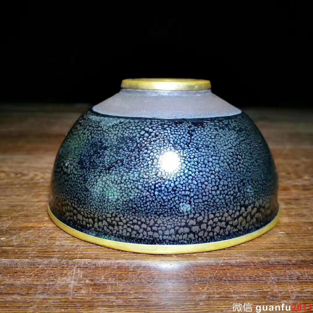 孫建興大師，早期油滴大盞，罕見的香爐器型，口徑11.5高6，日本回流，口沿及圈足包金，高收藏價值！