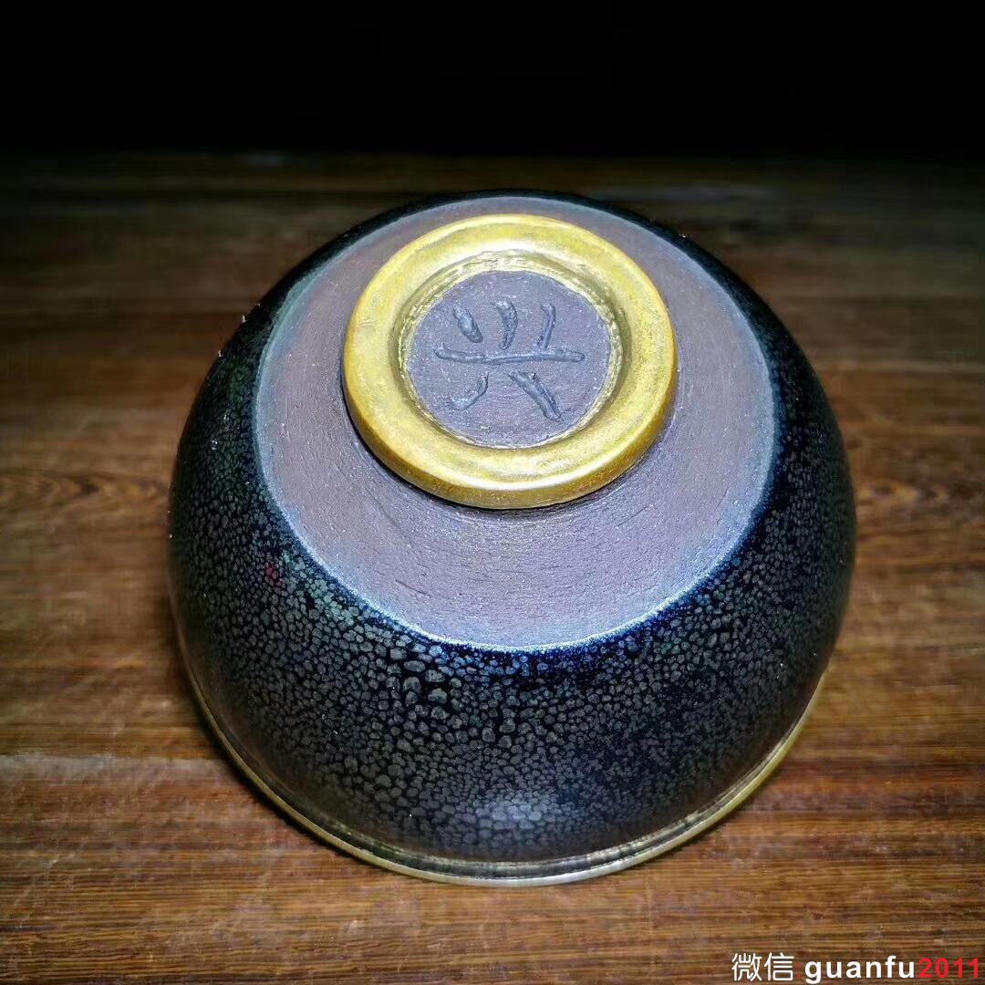 孫建興大師，早期油滴大盞，罕見的香爐器型，口徑11.5高6，日本回流，口沿及圈足包金，高收藏價值！