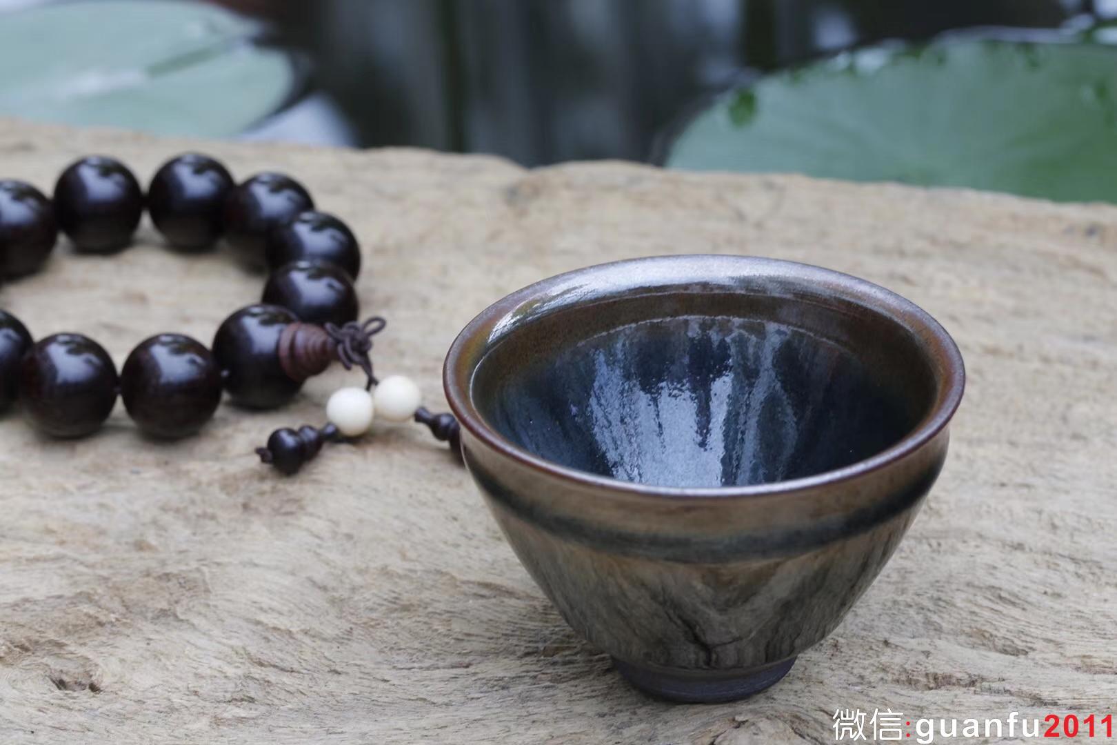 乾窯 吳興乾師傅 個(gè)人款 仿建青藍(lán)兔毫束口 9.1*6.1