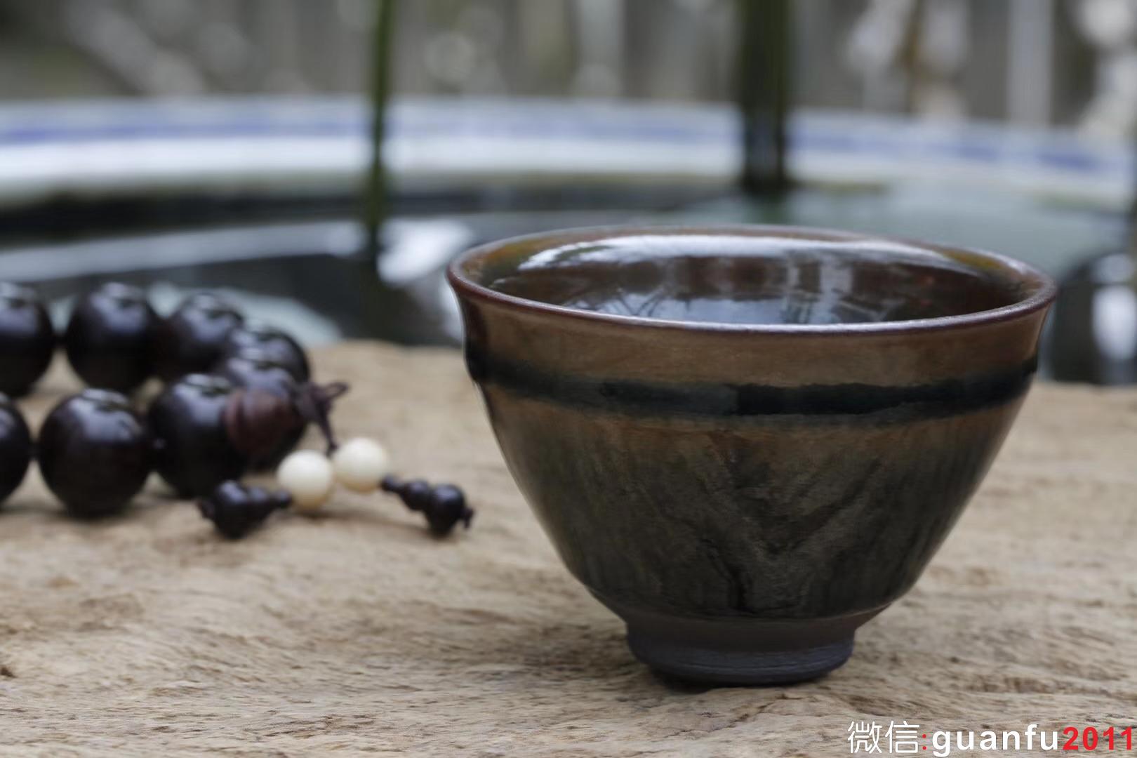 乾窯 吳興乾師傅 個(gè)人款 仿建青藍(lán)兔毫束口 9.1*6.1