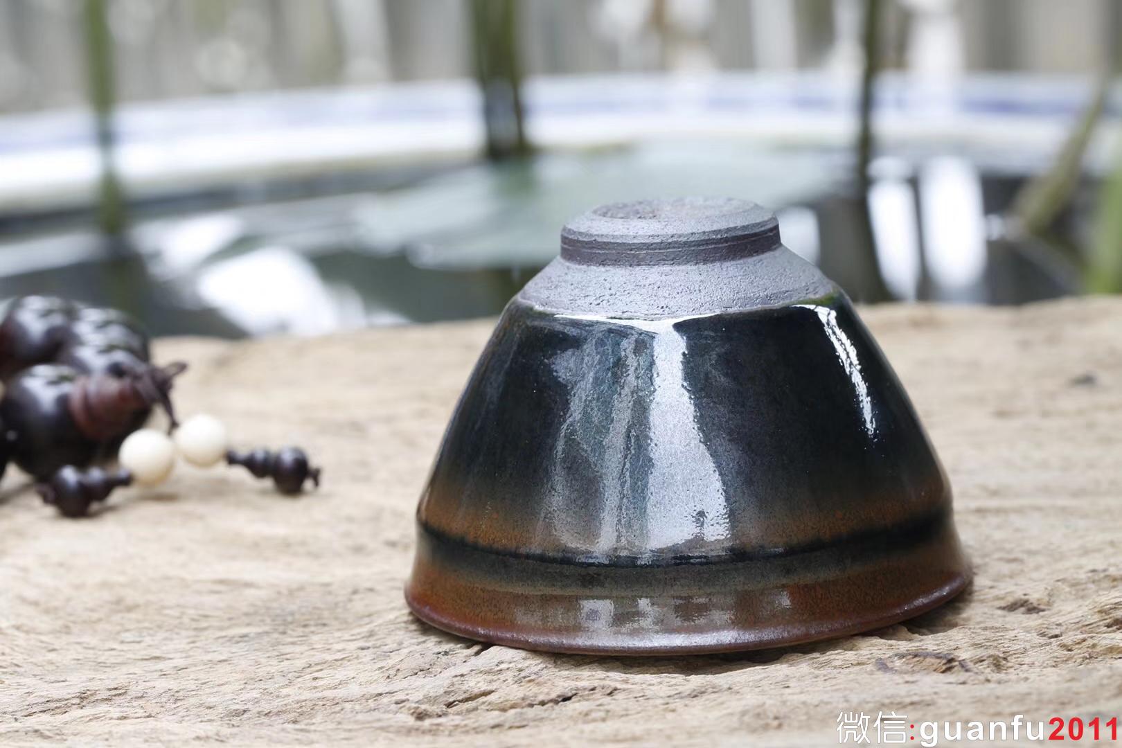 乾窯 吳興乾師傅 個(gè)人款 仿建青藍(lán)兔毫束口 9.1*6.1