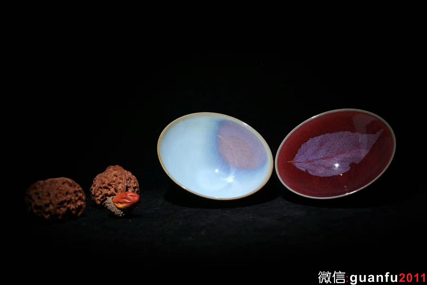 瑯紅木葉盞 規(guī)格：9.5*4.5公分 靛青木葉盞 規(guī)格：9.5*4.5 公分 日本天目大師宋韻/水出勝制