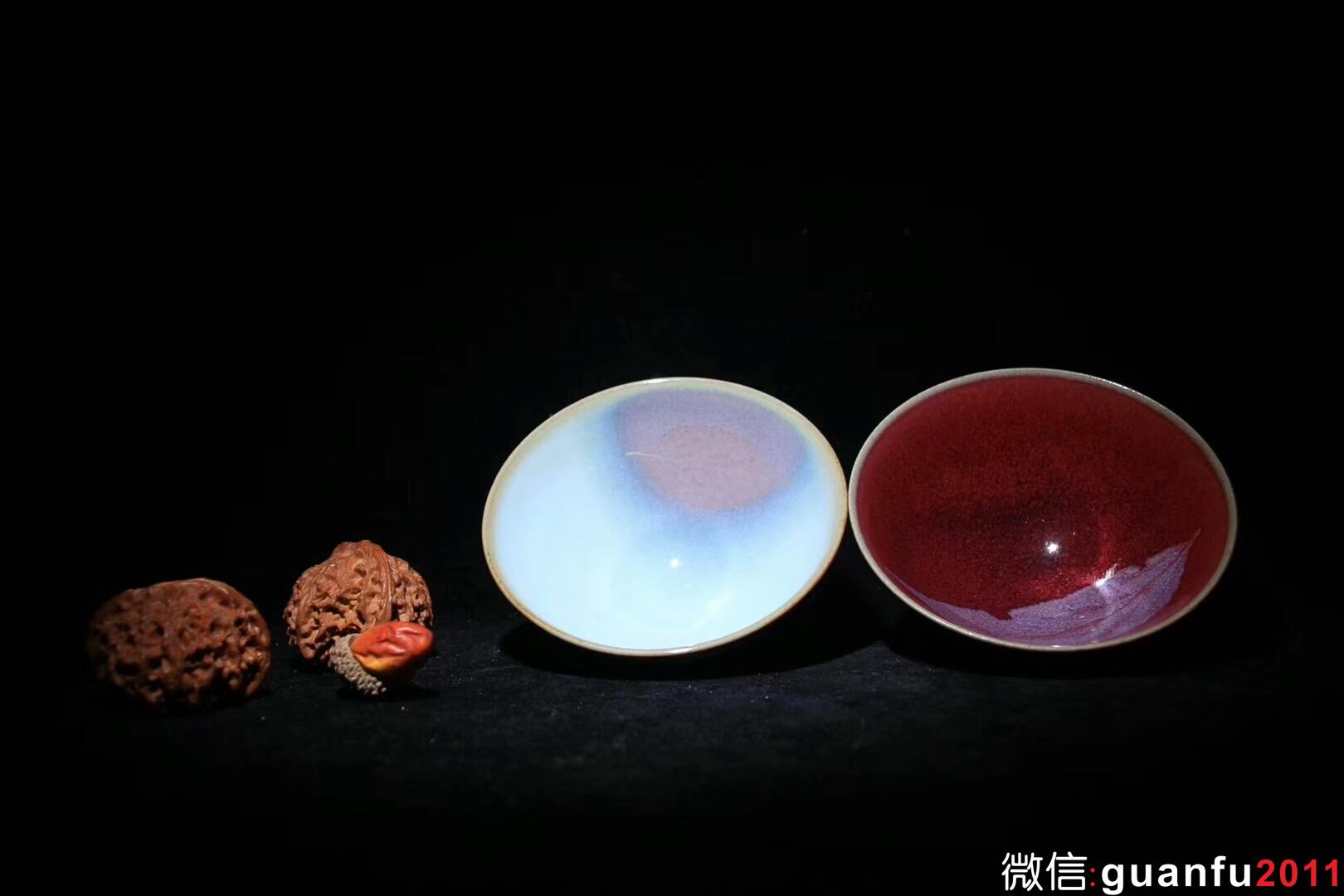 瑯紅木葉盞 規(guī)格：9.5*4.5公分 靛青木葉盞 規(guī)格：9.5*4.5 公分 日本天目大師宋韻/水出勝制