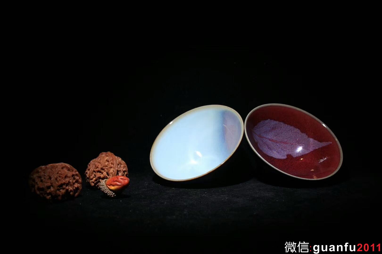 瑯紅木葉盞 規(guī)格：9.5*4.5公分 靛青木葉盞 規(guī)格：9.5*4.5 公分 日本天目大師宋韻/水出勝制