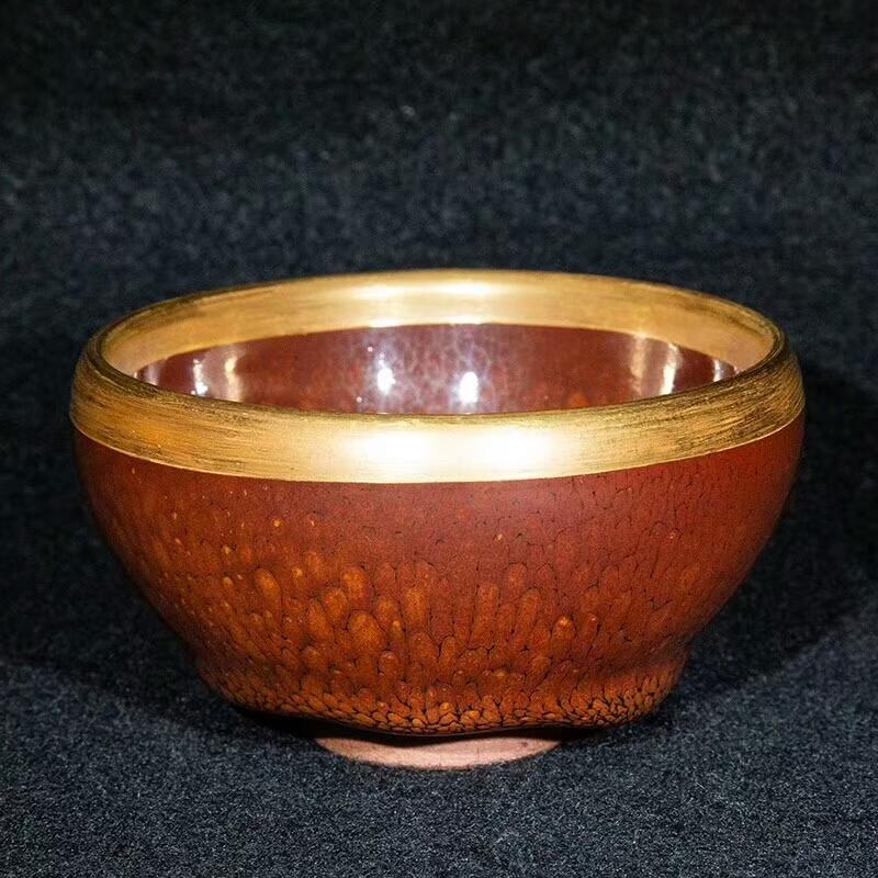 建盞大師陳其富，金扣柿紅鷓鴣斑缽形盞  規(guī)格8.8cm*5.3cm