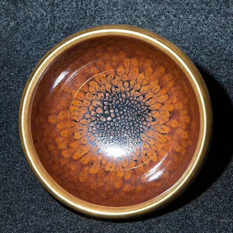 建盞大師陳其富，金扣柿紅鷓鴣斑缽形盞  規(guī)格8.8cm*5.3cm