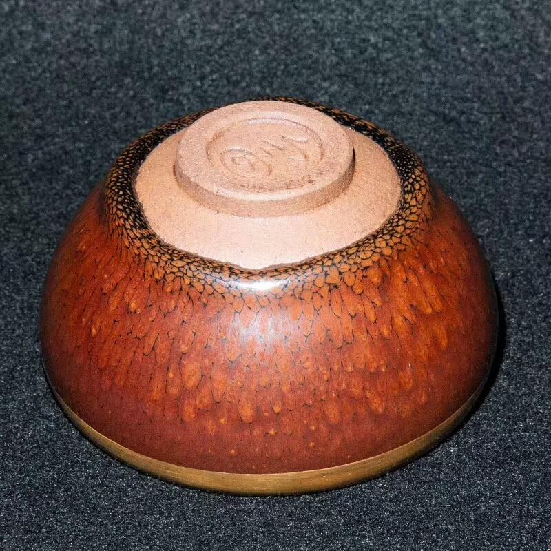 建盞大師陳其富，金扣柿紅鷓鴣斑缽形盞  規(guī)格8.8cm*5.3cm