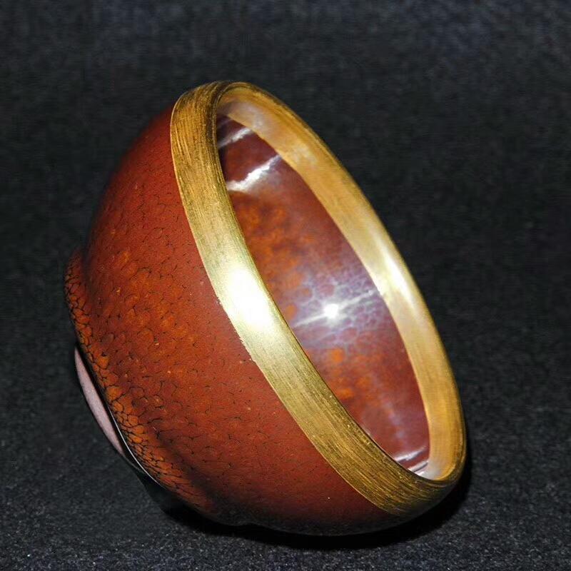 建盞大師陳其富，金扣柿紅鷓鴣斑缽形盞  規(guī)格8.8cm*5.3cm