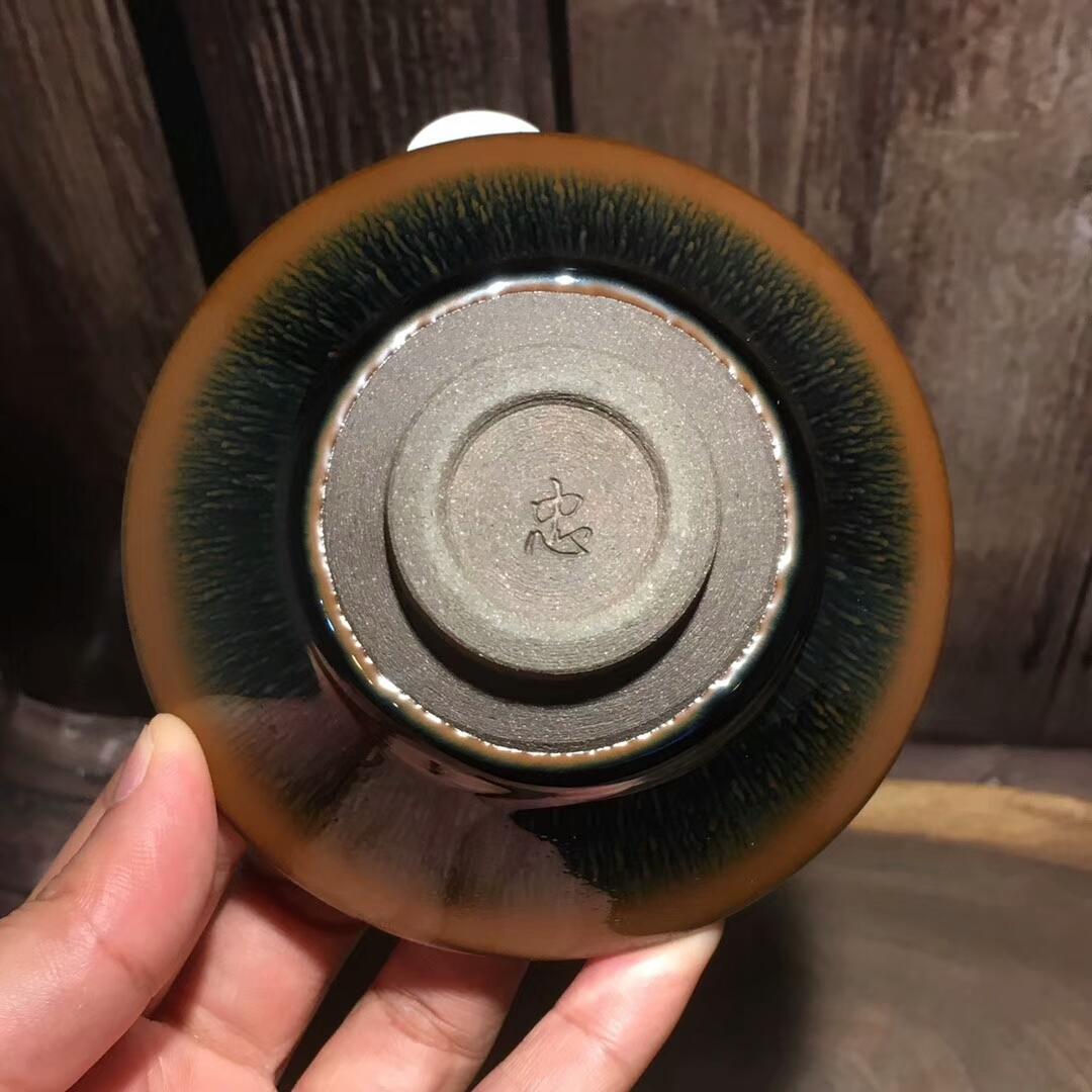 葉禮忠，撇口金兔毫，口徑10cm