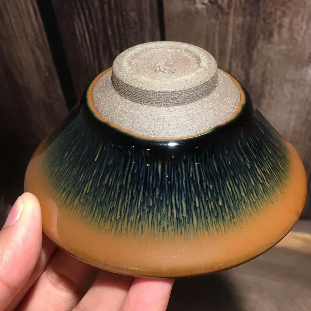 葉禮忠，撇口金兔毫，口徑10cm