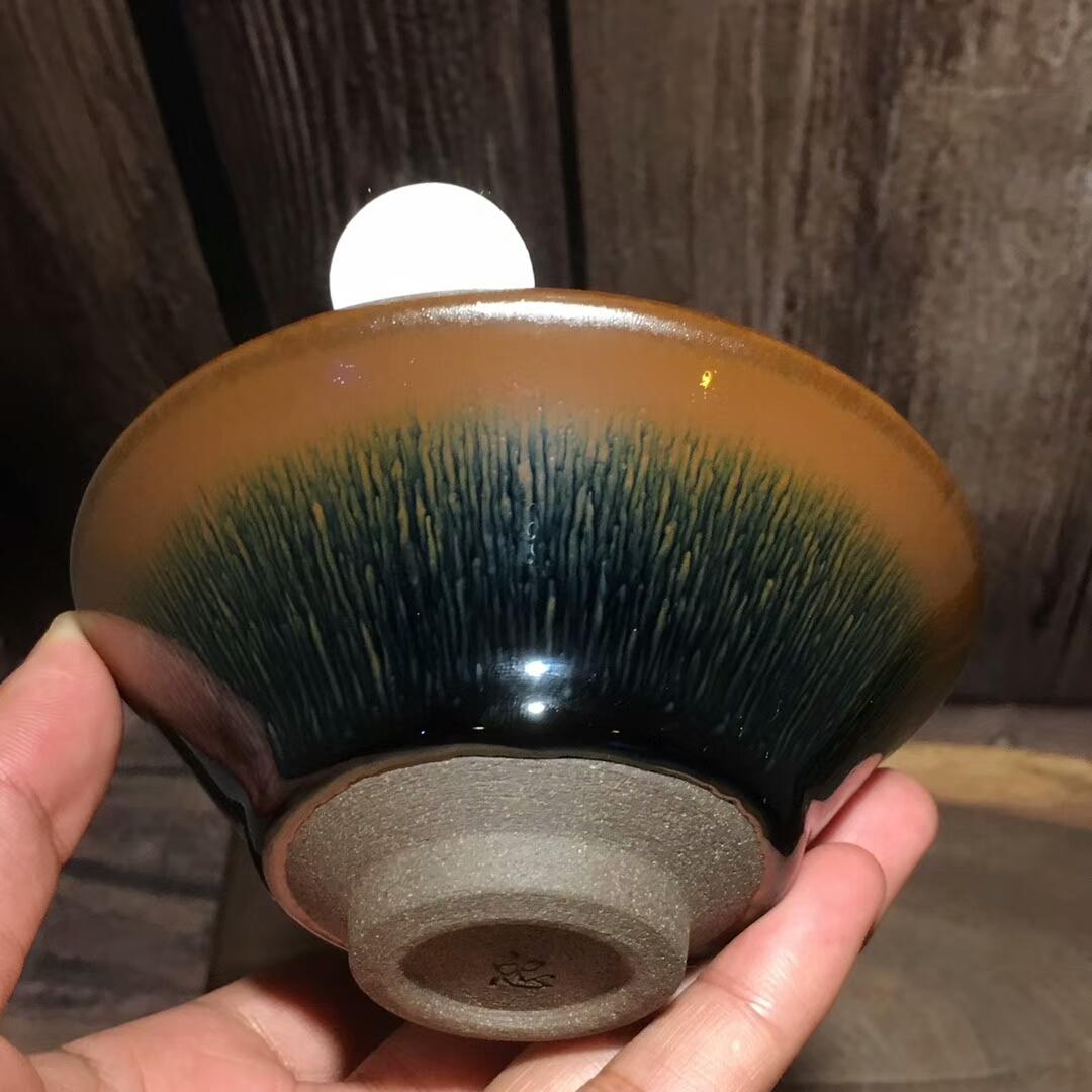 葉禮忠，撇口金兔毫，口徑10cm